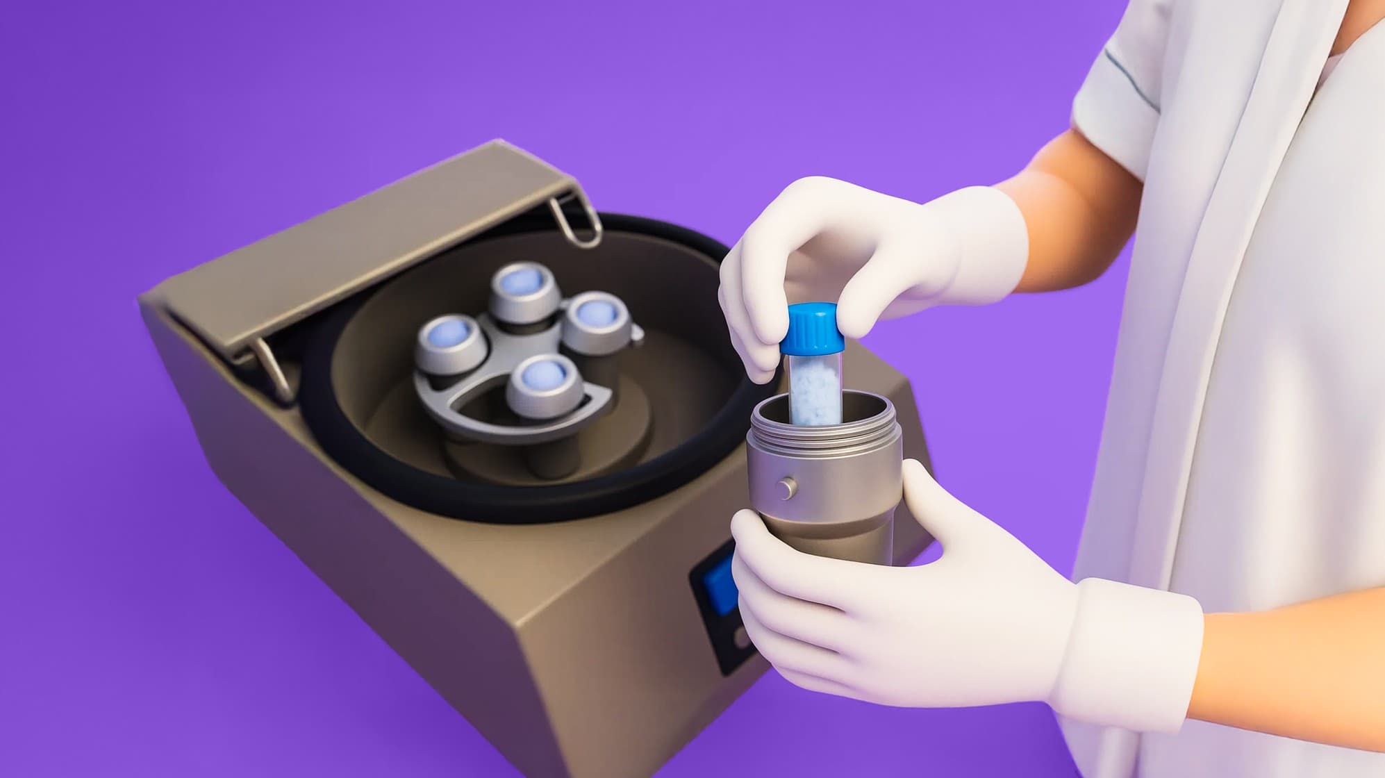 Medical illustration of frozen embryo sample being handled in cryopreservation container representing frozen embryo transfer FET process in IVF treatment